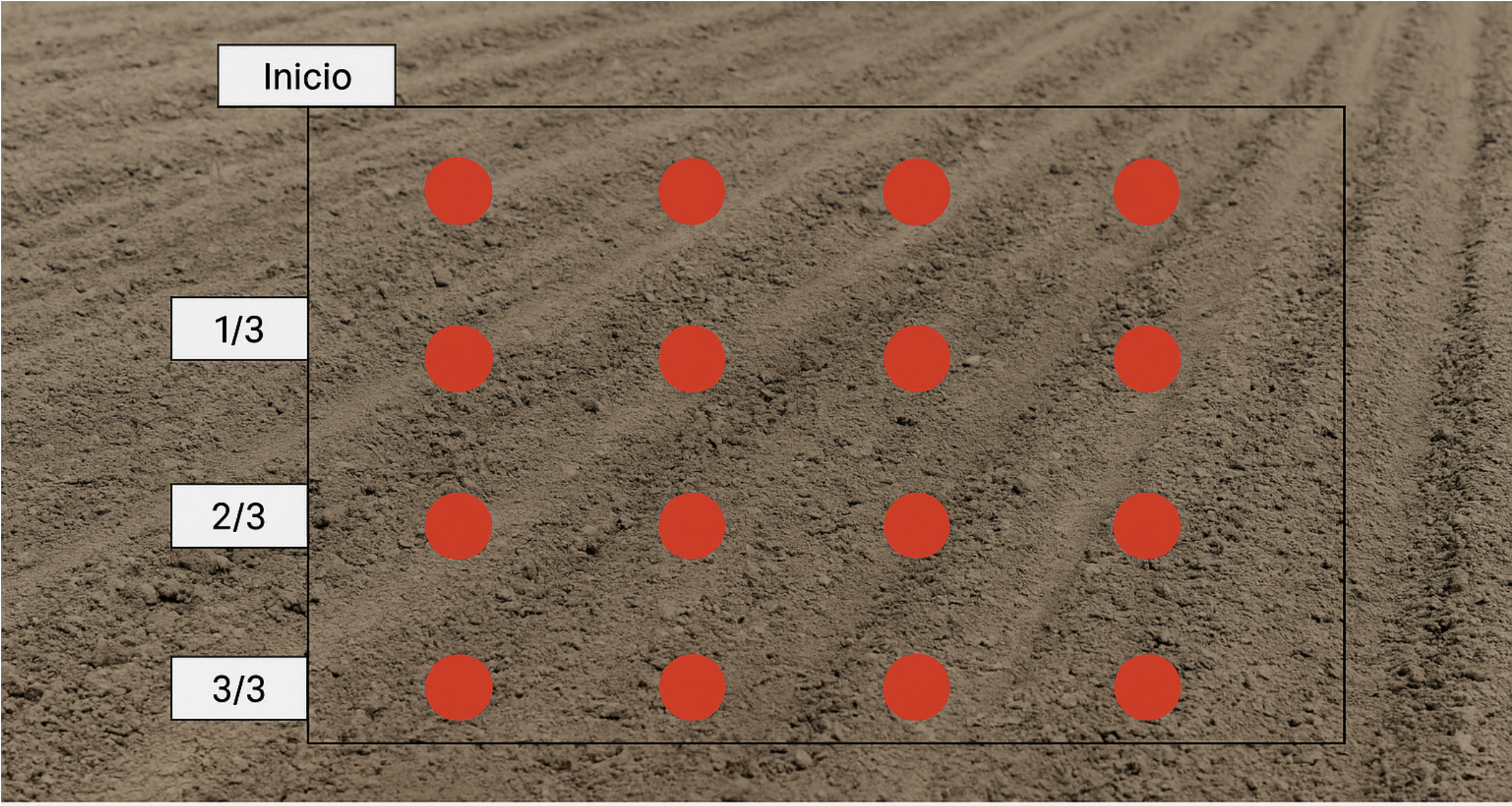Emisores de una línea de riego por goteo marcados para aforar correctamente. (Foto: Open AI, ChatGPT)